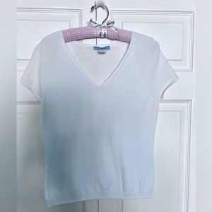 Espresso White Short Sleeve V-Neck Sweater-Size S